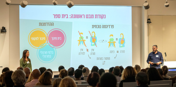 Fellows Talya Zuroff and Itay Weiss present the findings (Photo: Simanim)